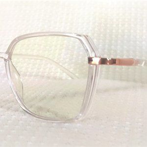 Blue Light Blocking Glasses - Clear Frame W/ Gold/Rose Gold - Boxy - Fashionable